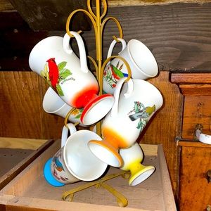 Mid 20th century vintage antique Fred Robert’s Wild Birds Ceramic Mugs